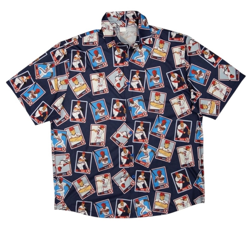 Cardinals Hall of Fame Baseball Card Button Up Shirt SZ XL